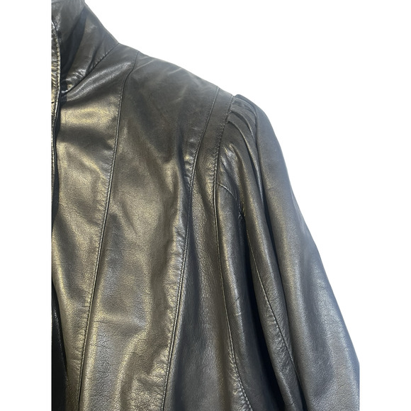 Vintage Simo di Giorgio Leather Jacket Womens Small Black Batwing Bomber 80s S/M - Picture 4 of 16
